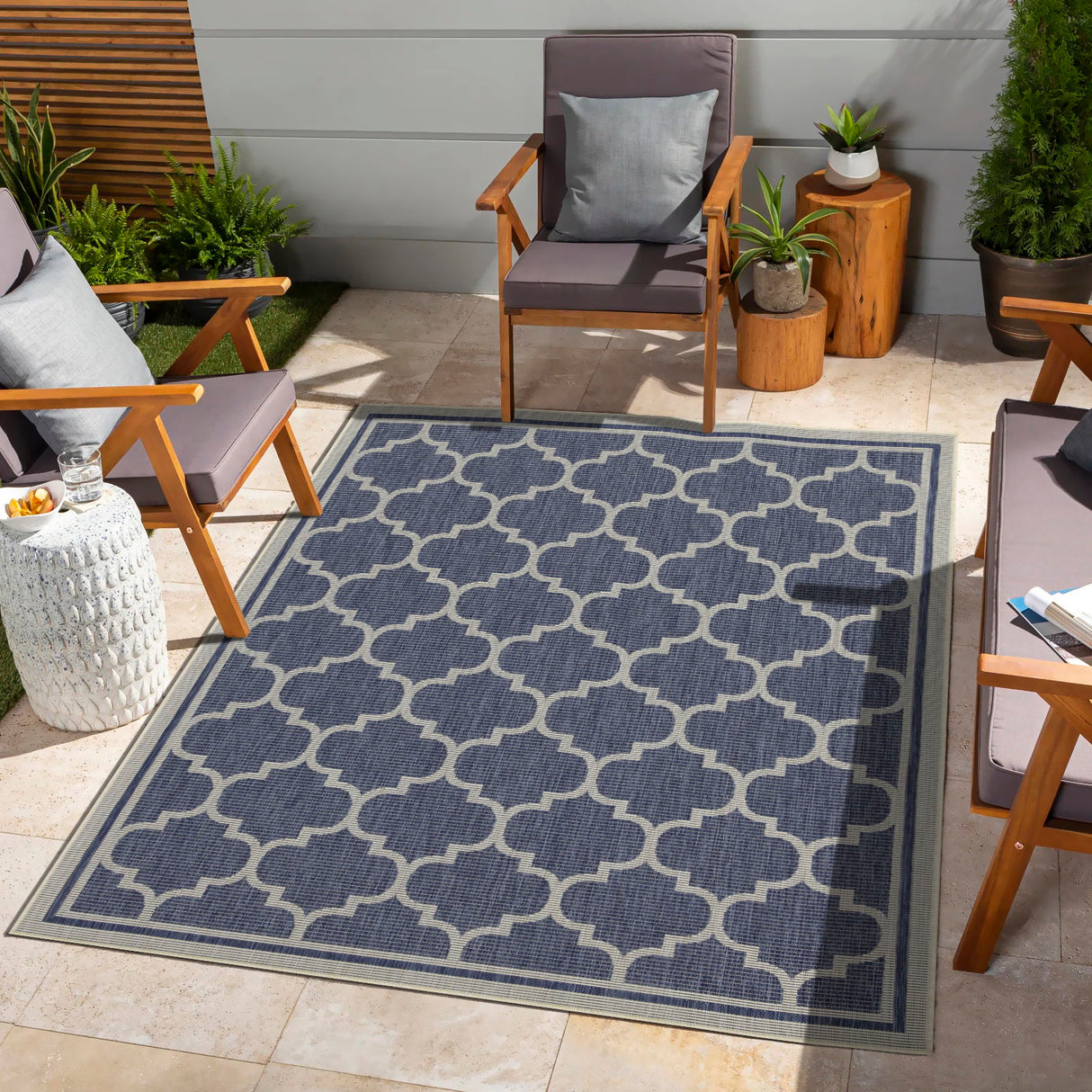Sunshine - 5'3" X 7'3" Indoor, Outdoor Area Rug Polypropylene - Blue