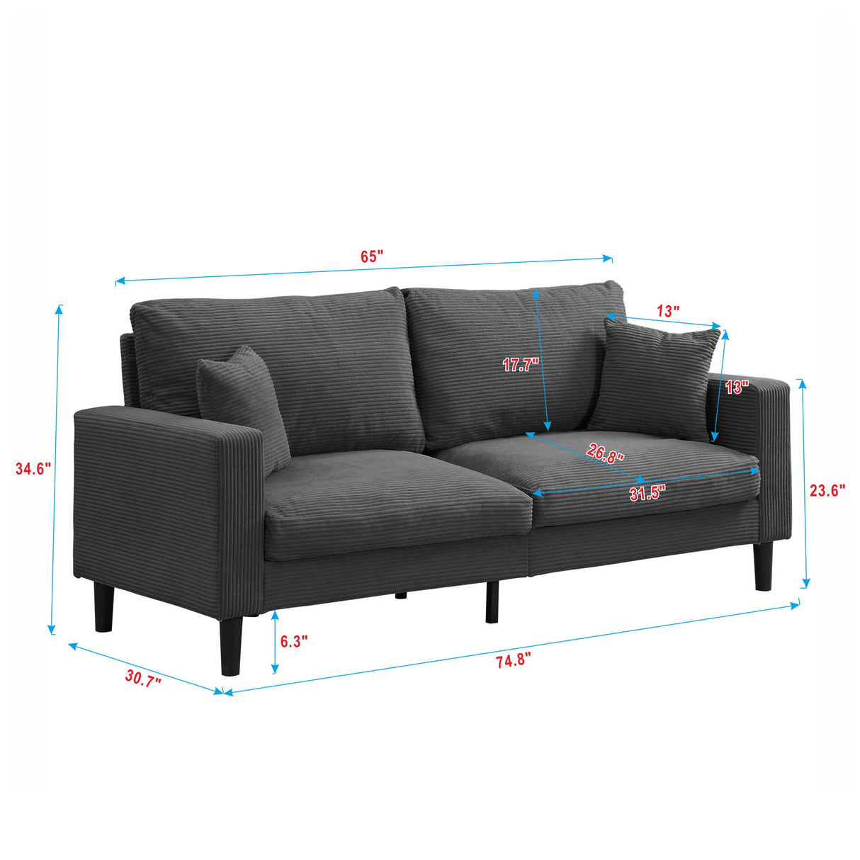 Modern Upholstered 2 Piece Sofa Set With 3 Seater And 2 Seater