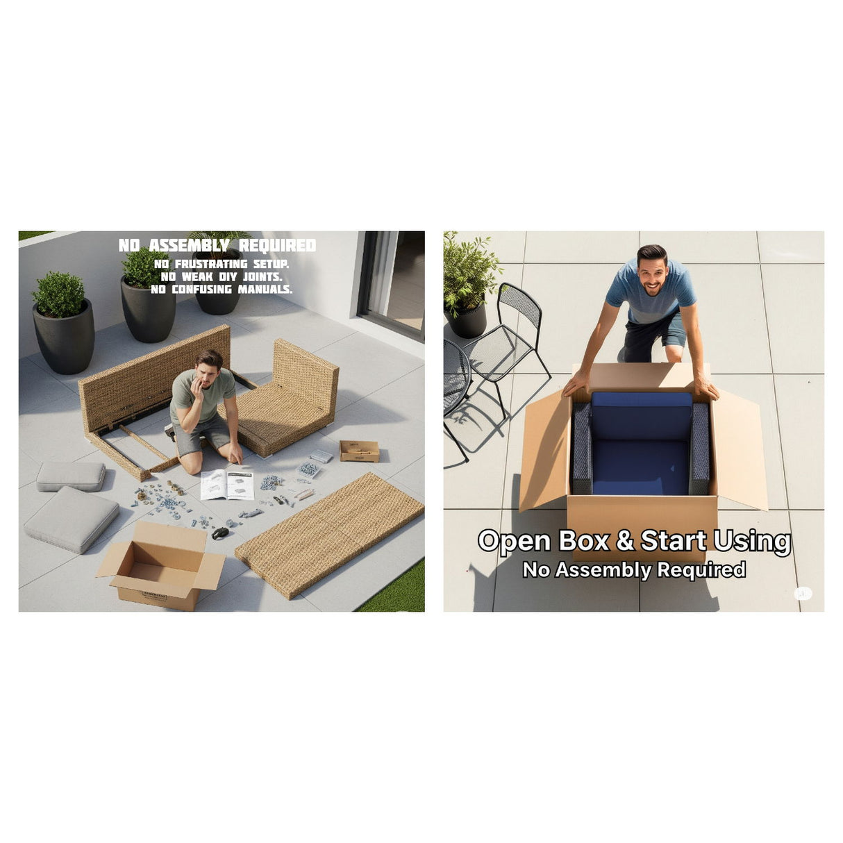 Wide Armless Outdoor Chairs With Cushions (Set of 2)