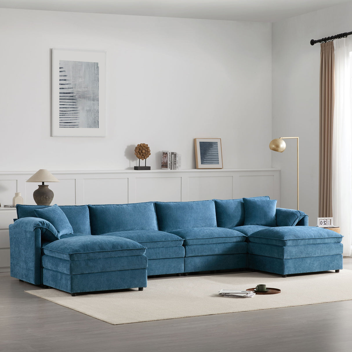 Modular Sectional With Deep And Wide Seat, Cloud Couch Set With Double Cushions Sofa With Movable Ottoman