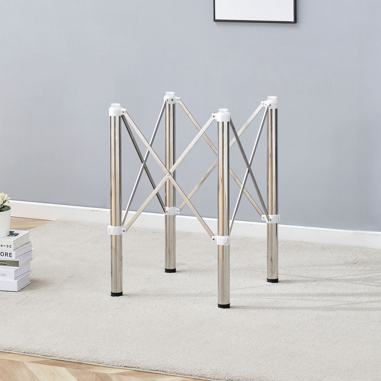 Simple Silver Stainless Steel Folding Table Frame Multifunctional Space Saving Design.Separate Folding Table Legs That Can Be Paired With Various Sizes And Styles Of Tabletops - Silver