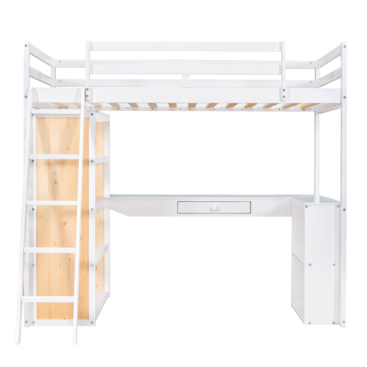 Loft Bed With Ladder, Shelves, And Desk