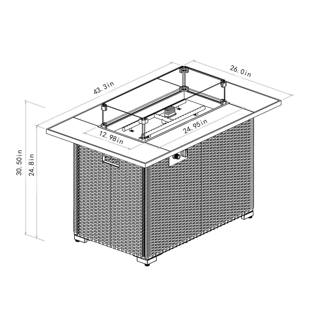 44" Outdoor Fire Pit Table, Propane Fire Table With Ceramic Tabletop Gas Fire Table - Espresso