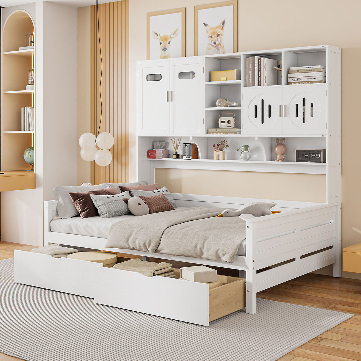 Daybed With All-In-One Cabinet And Shelf