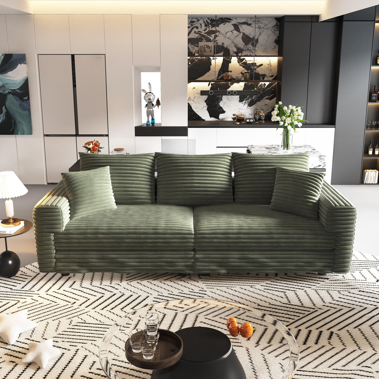 Plush Corduroy 4 Seat Sofa, Modern Comfy Upholstered Sofa Cloud Couch, Deep Seat Couches With Soft Pillows