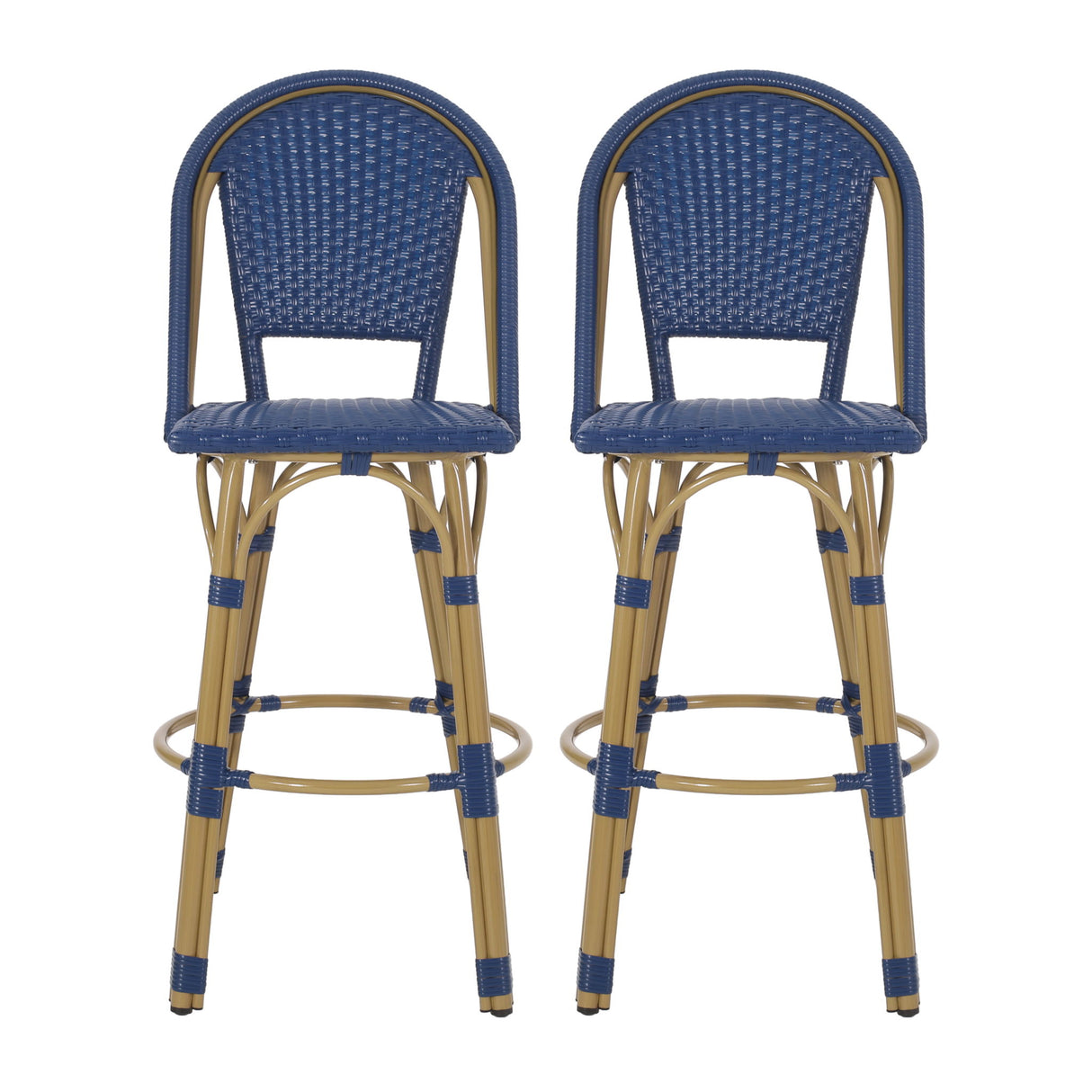 Outdoor Rattan And Aluminum French Barstools (Set of 2)