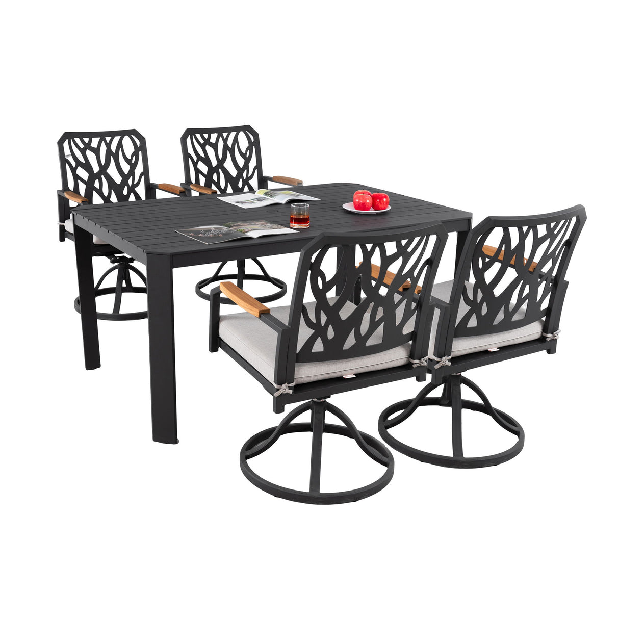 Outdoor Patio Furniture Dining Set With Sunbrella Fabric, Rectangular Table With Umbrella Hole