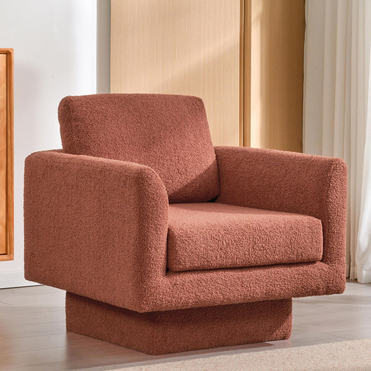 360° Modern Swivel Accent Chair Round Armchair, Thick Padded Single Lounge Sofa Upholstered Comfy