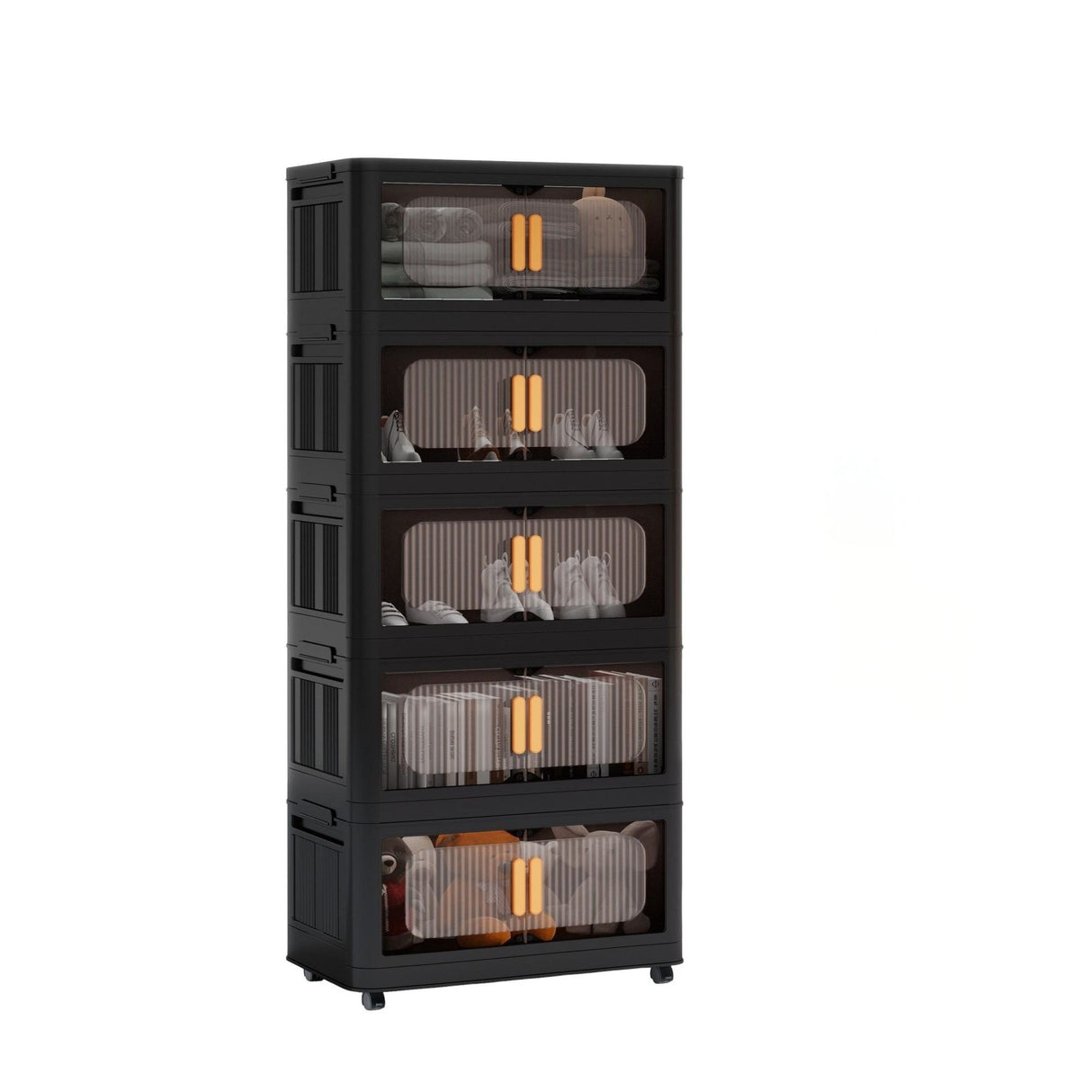 Folding Storage Cabinet With Magnetic Doors And Wheels