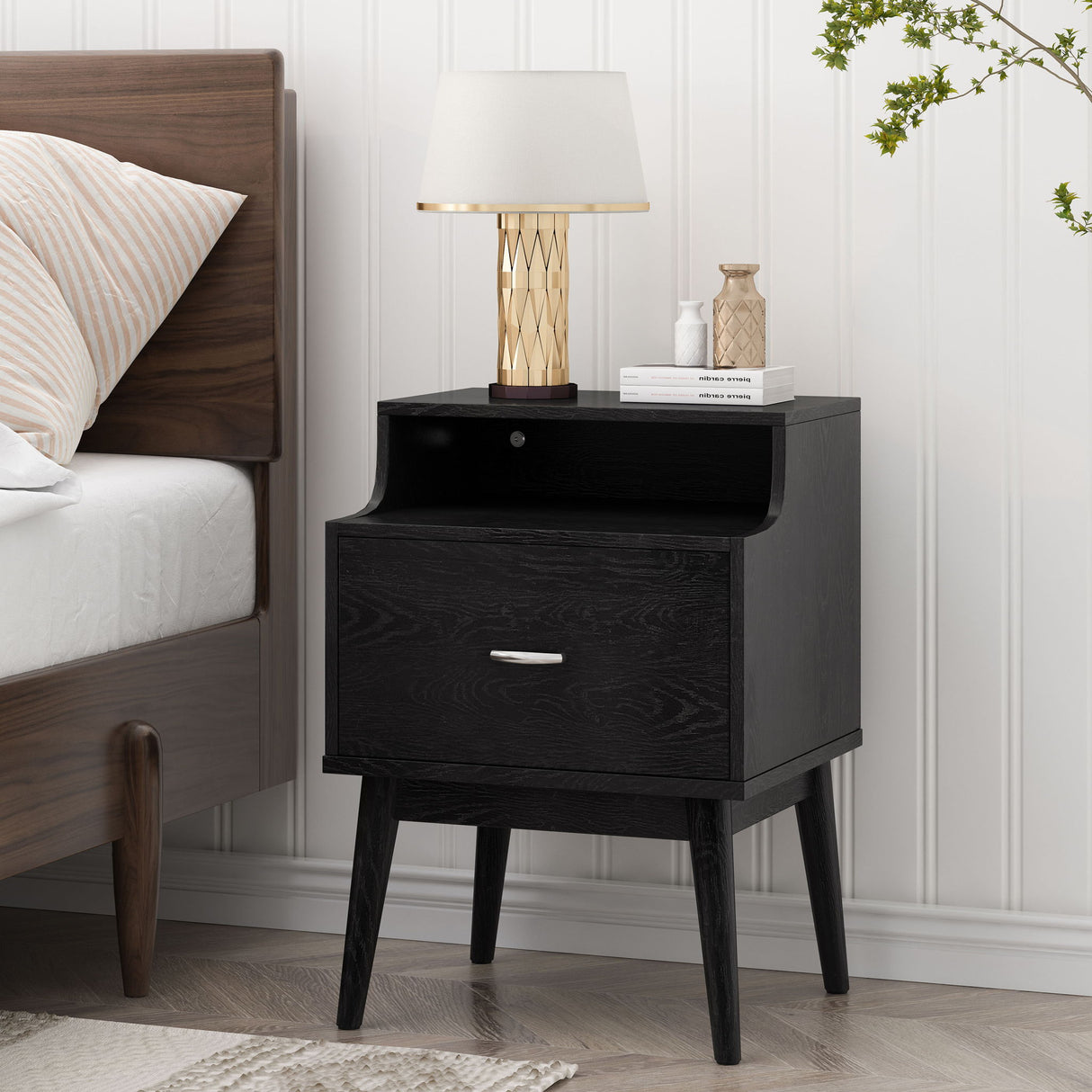 Starla - Wooden Nightstand - Black