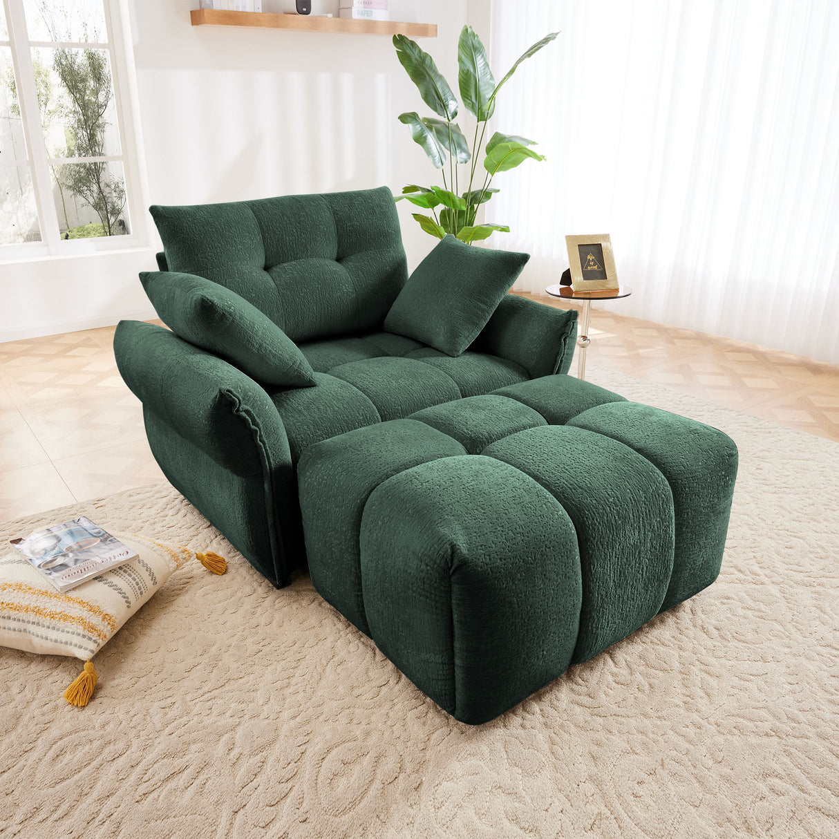 Ergonomic Single Seater Sofa With Ottoman, High Resilience Support Cushions