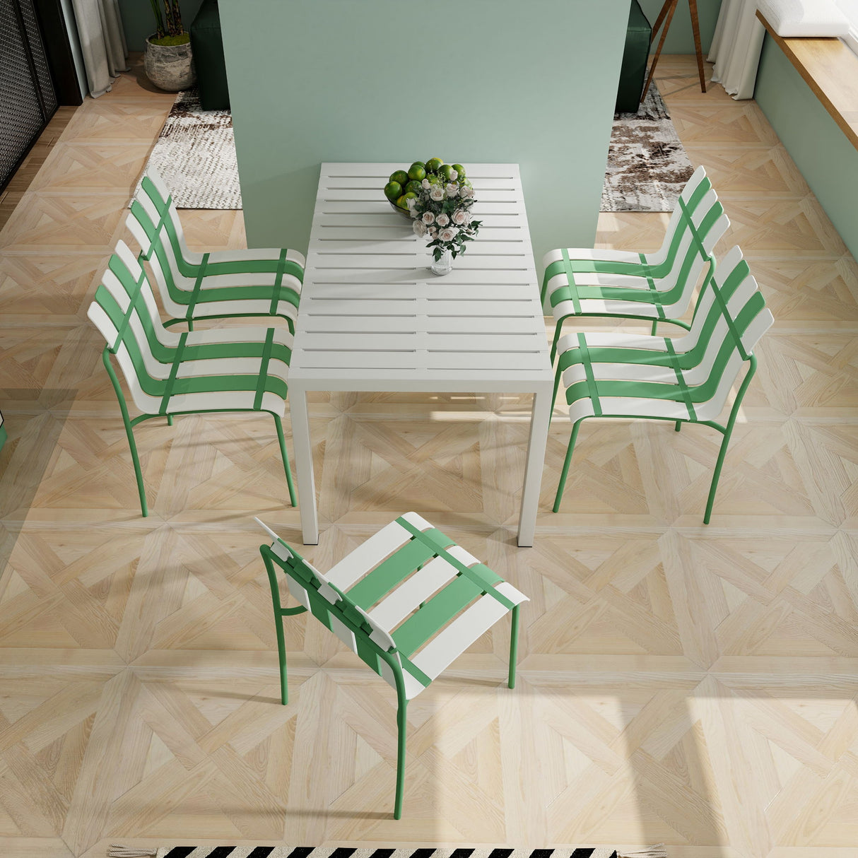 4 Piece Set Of Modern Color Block Designed Single Chairs