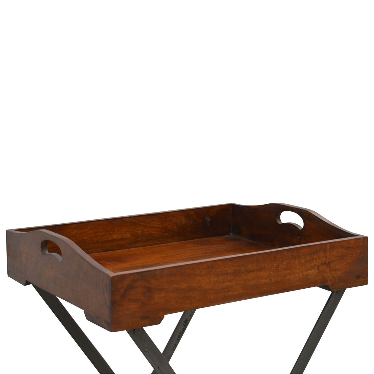 Tray With Cross Iron Base - Brown / Steel Gray