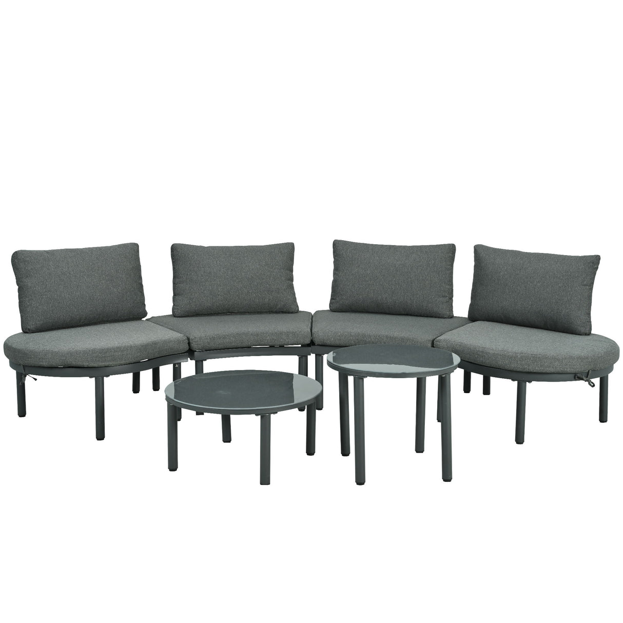 6 Piece Patio Set, Half Moon Outdoor Sectional Sofa With 2 High Low Coffee Tables, 4 Pillows & Cushions