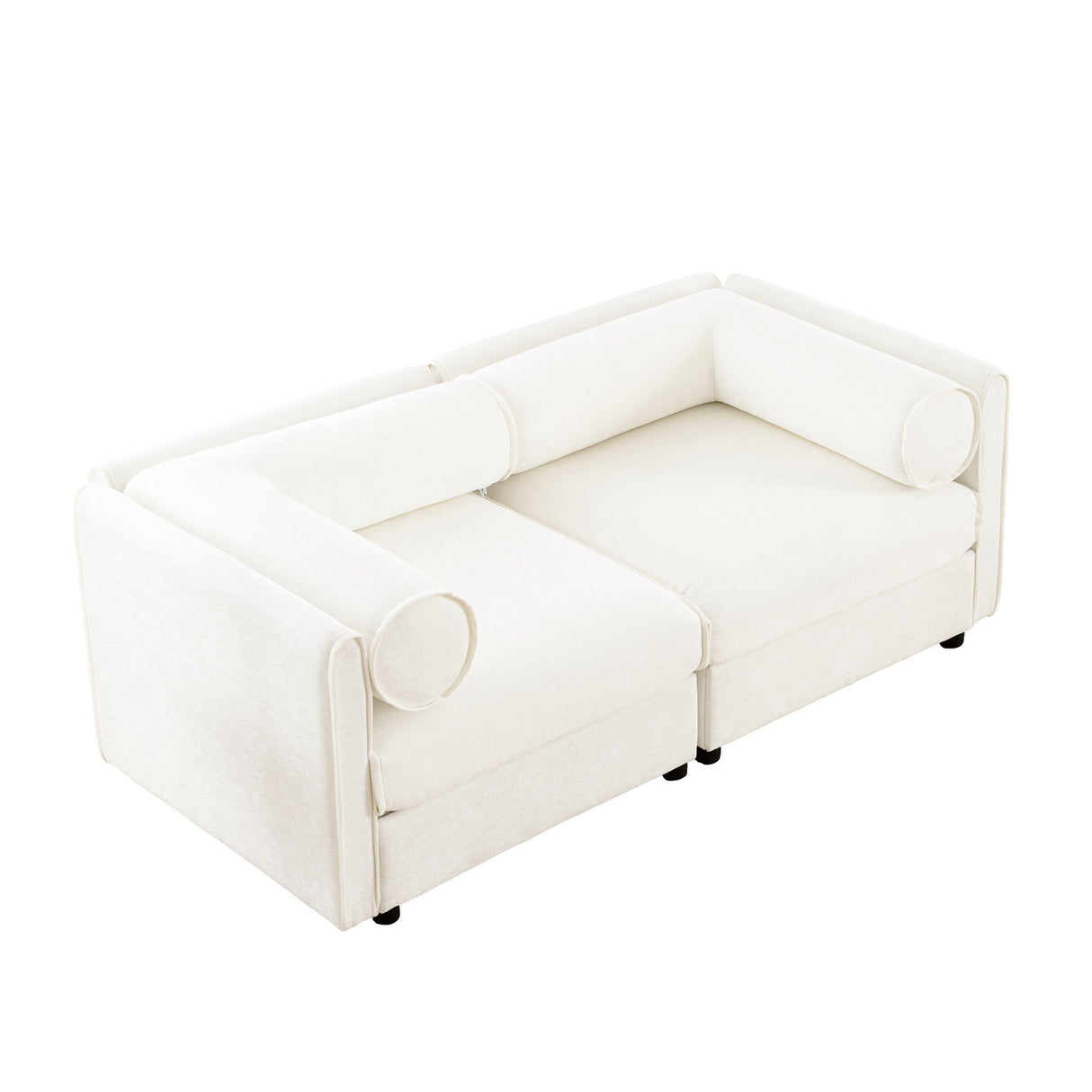 Stylish Chenille Sofa With Storage Seat And Cylindrical Backrest