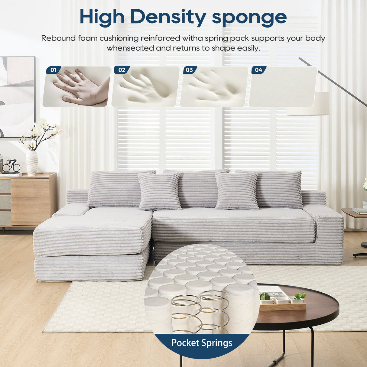 Modern L - Shaped Sectional Couch With Memory Foam