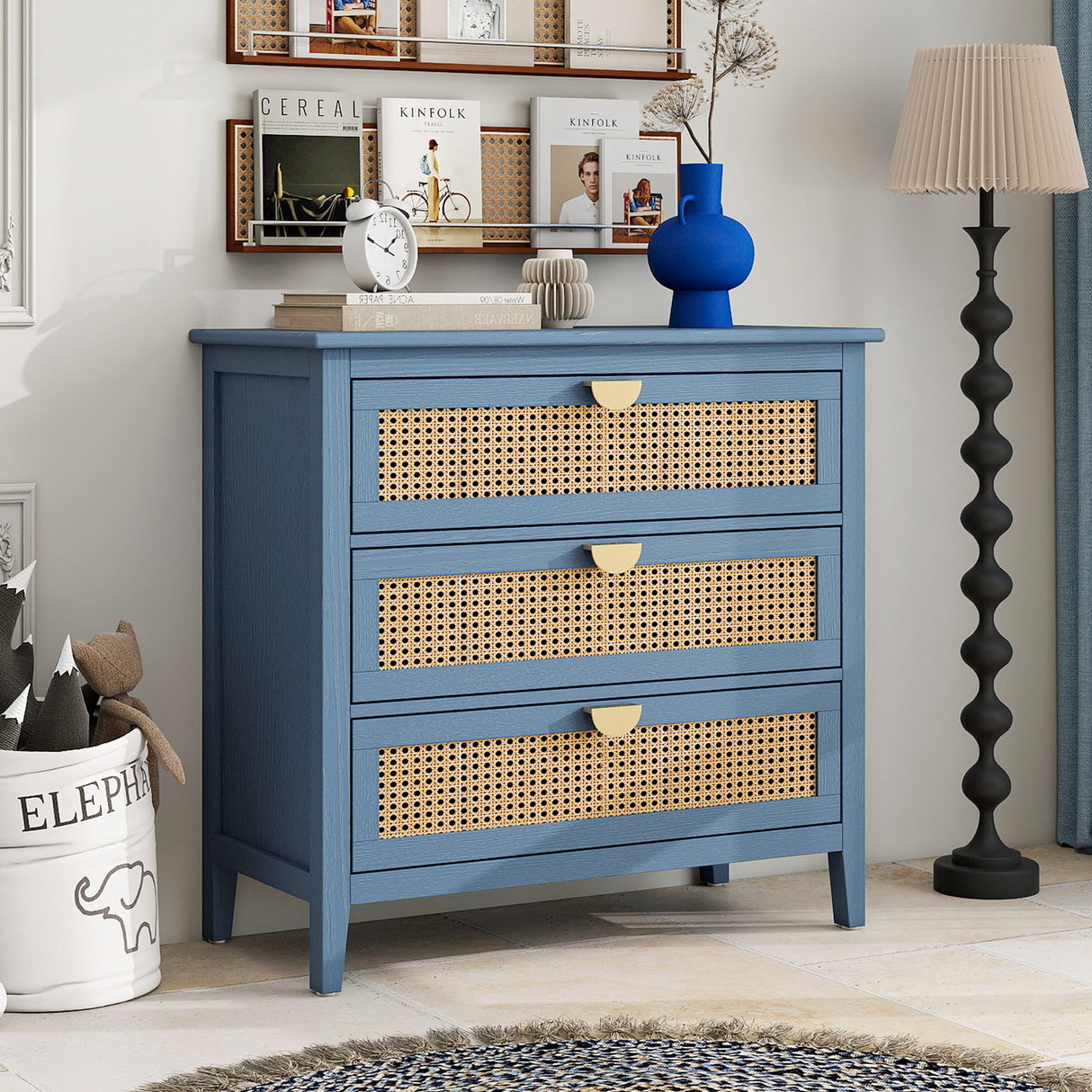 3 Drawer Cabinet, Natural Rattan, American Furniture