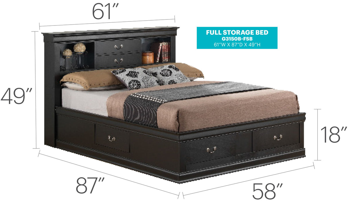 Louis Phillipe - Bookcase Storage Bed