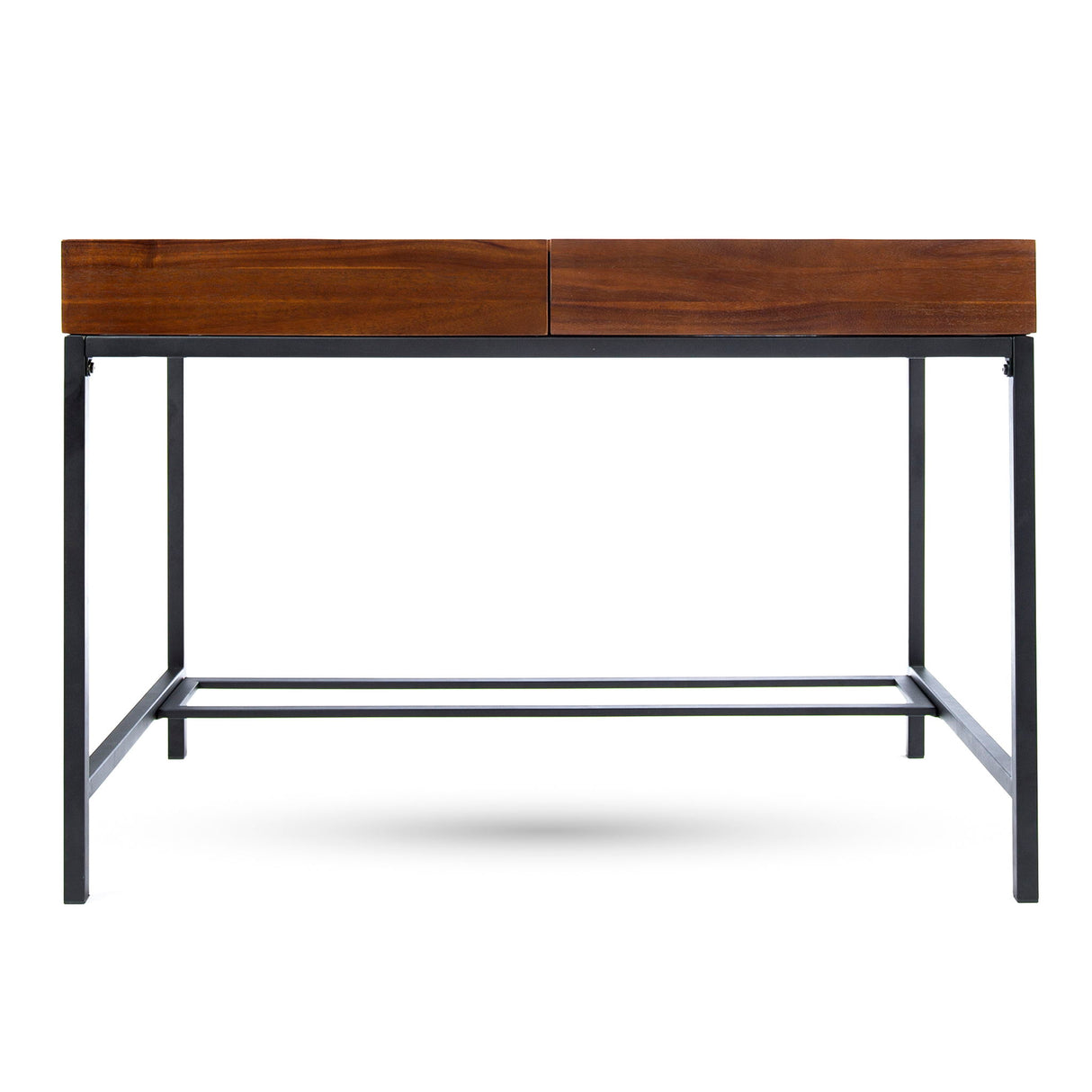 Industrial Style Storage Desk With Acacia Wood Top And Metal Legs - Oak