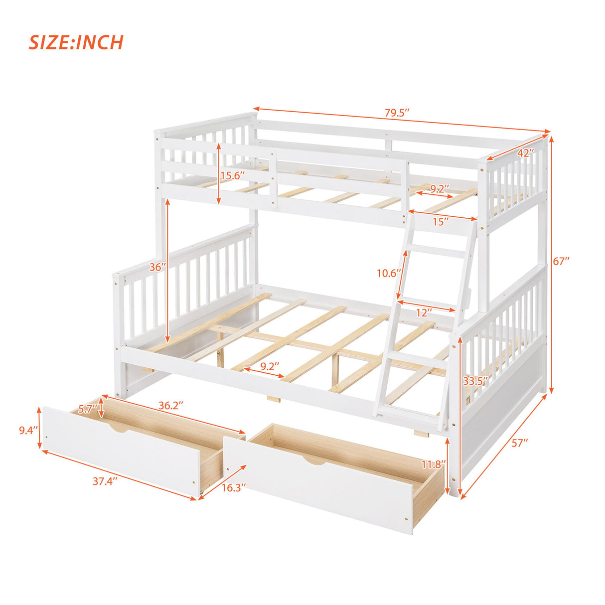 Bunk Bed With Ladders And 2 Storage Drawers