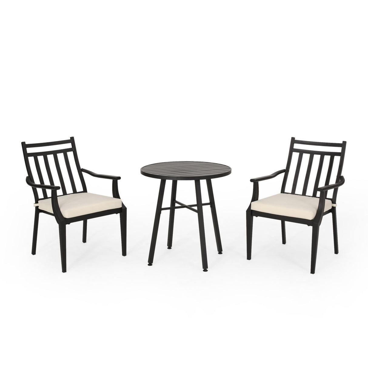 3 Piece Metal Bistro Set With 2 Curved Armrest Chairs - Black
