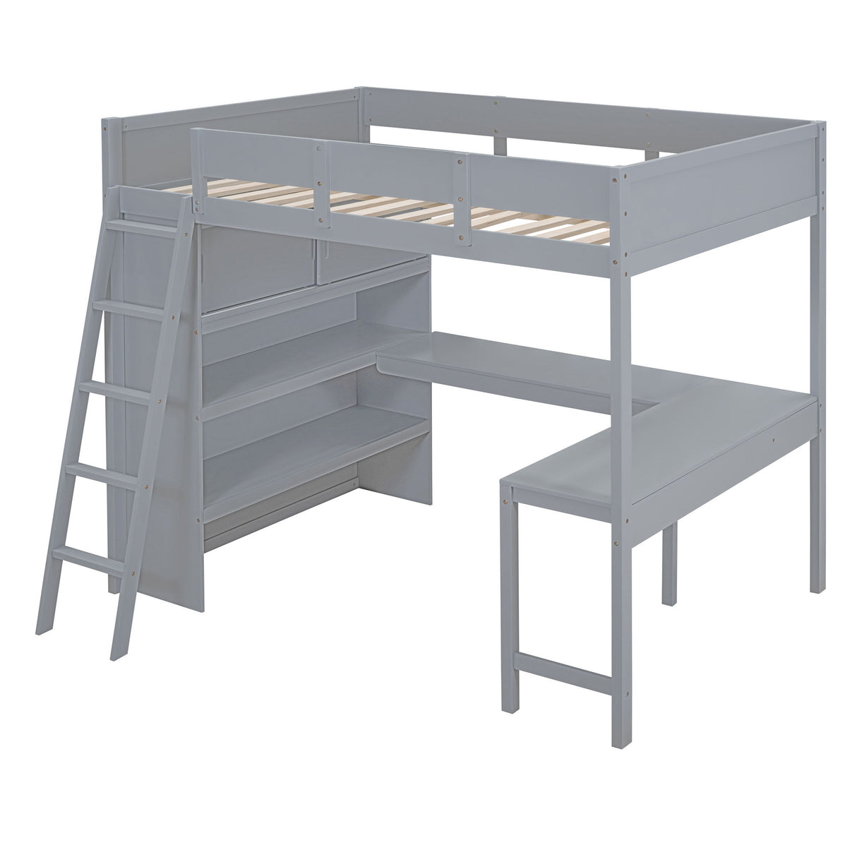 Modern Loft Bed With Desk And Shelves