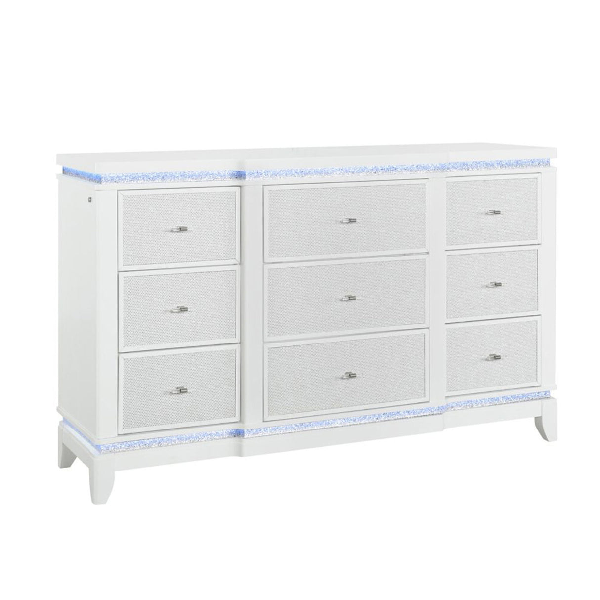 Adalid - Dresser With LED Light And Glittered Drawer Fronts - White