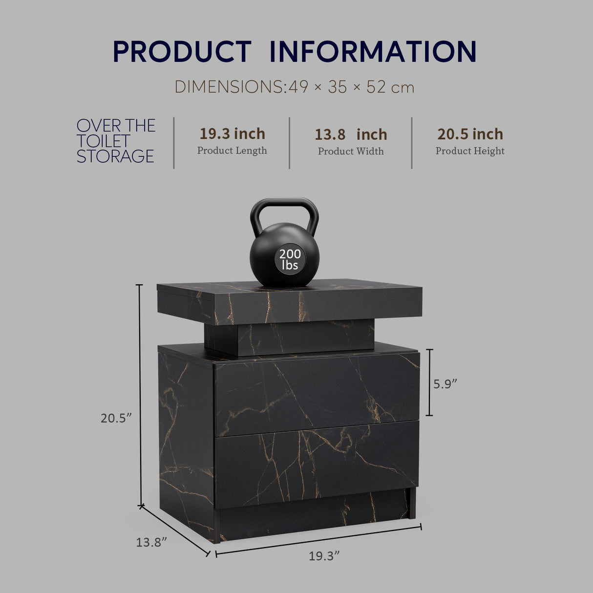 Nightstand LED, Bedside Table Cabinet With 2 Drawers For Bedroom