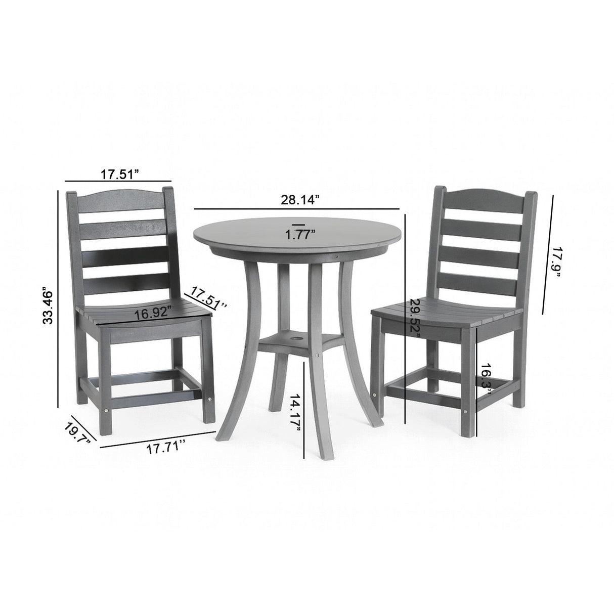 3 Piece Outdoor Dining Set, Round Patio Table With 2 Armless Chairs
