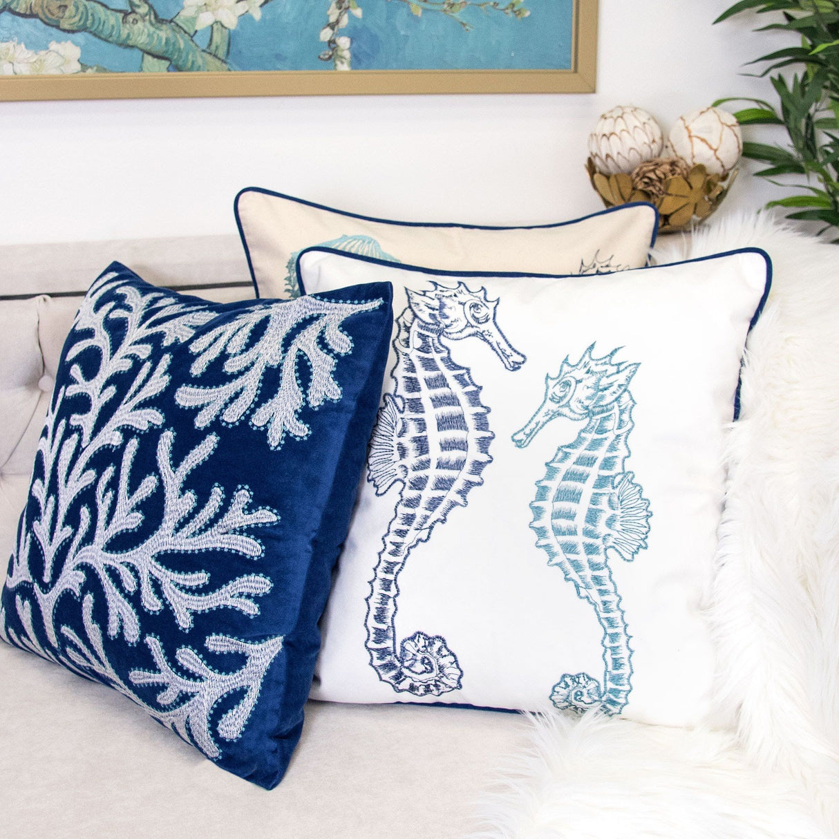 Seahorses Pillow Cover With Matching Back