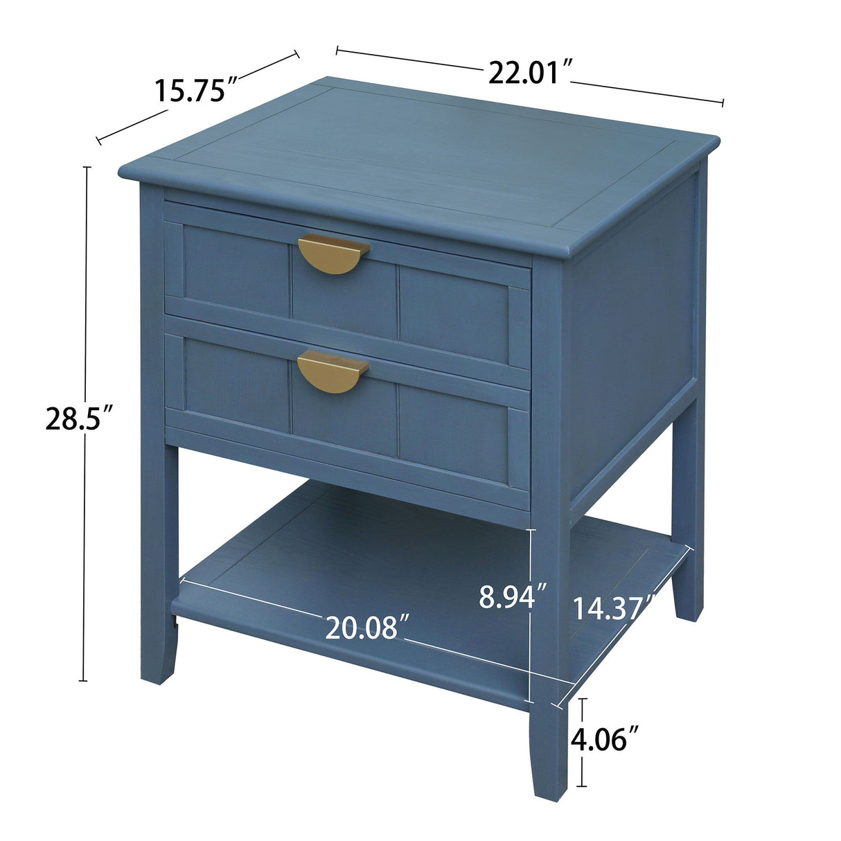 2 Drawer Side Table, American Style, End Table, Suitable For Bedroom, Living Room, Study