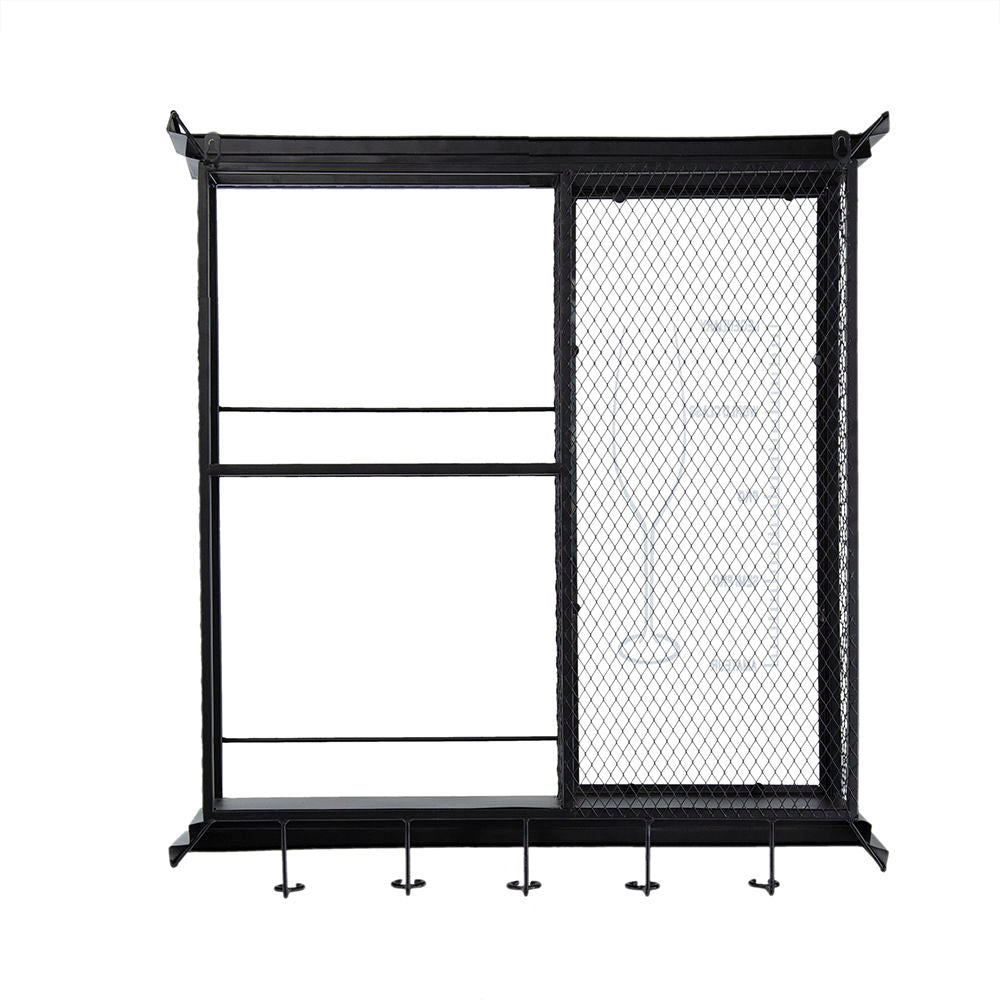 Floating Wine Bar Shelf With Glass Holder And Display Shelves - Black