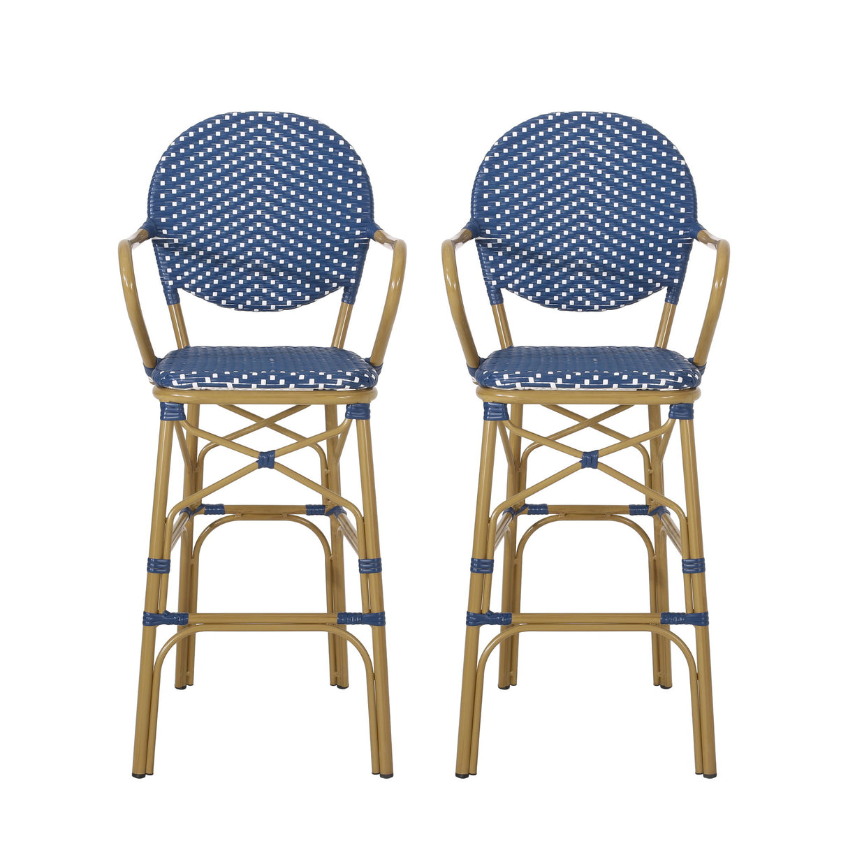 Outdoor Wicker And Aluminum French Barstools (Set of 2)