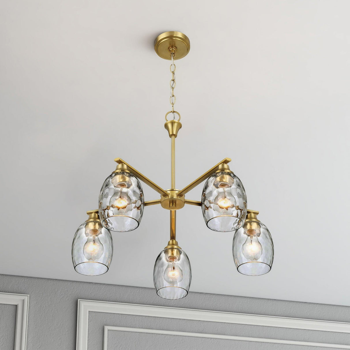 Elegance 5 Lights Linear Arms With Chain Chandelier - Clear / Gold