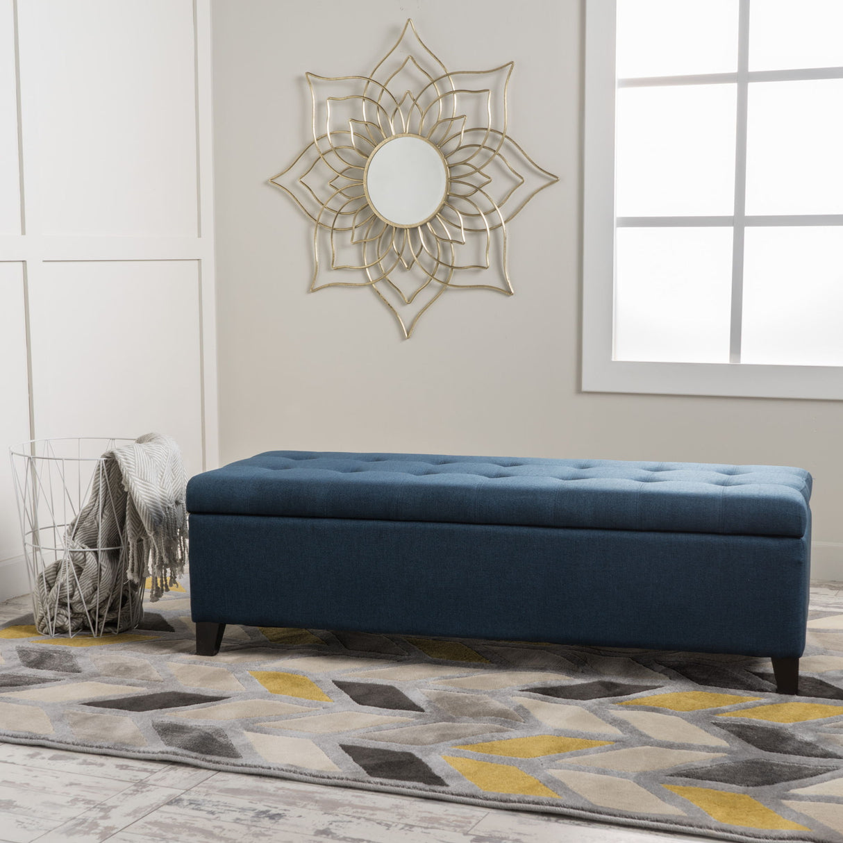 Nebulous - Fabric Upholstered Ottoman With Storage And Diamond Tufted Seat - Navy Blue
