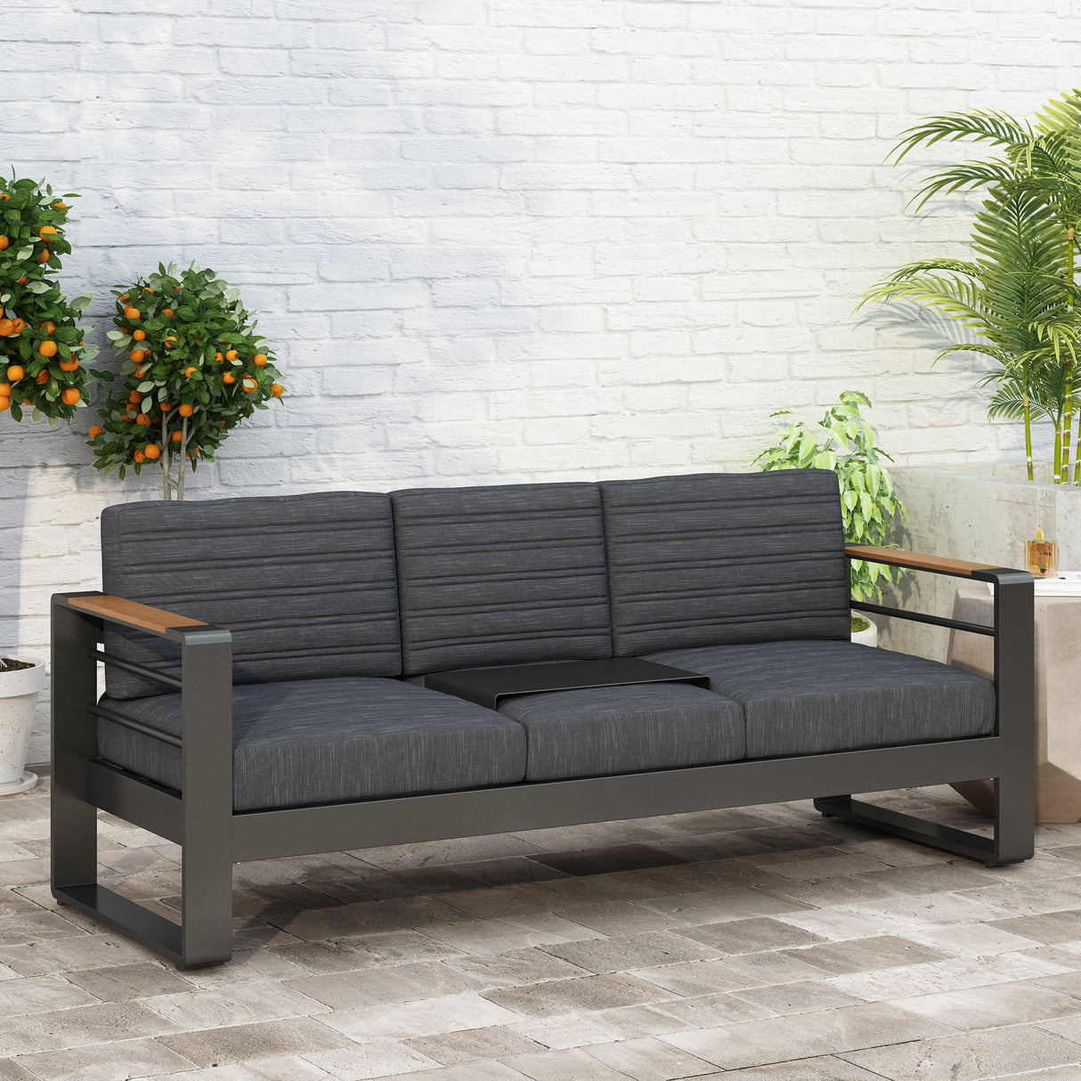 Giovanna - 3 Seater Sofa With Aluminum Frame And Water Repellence Cushions - Black
