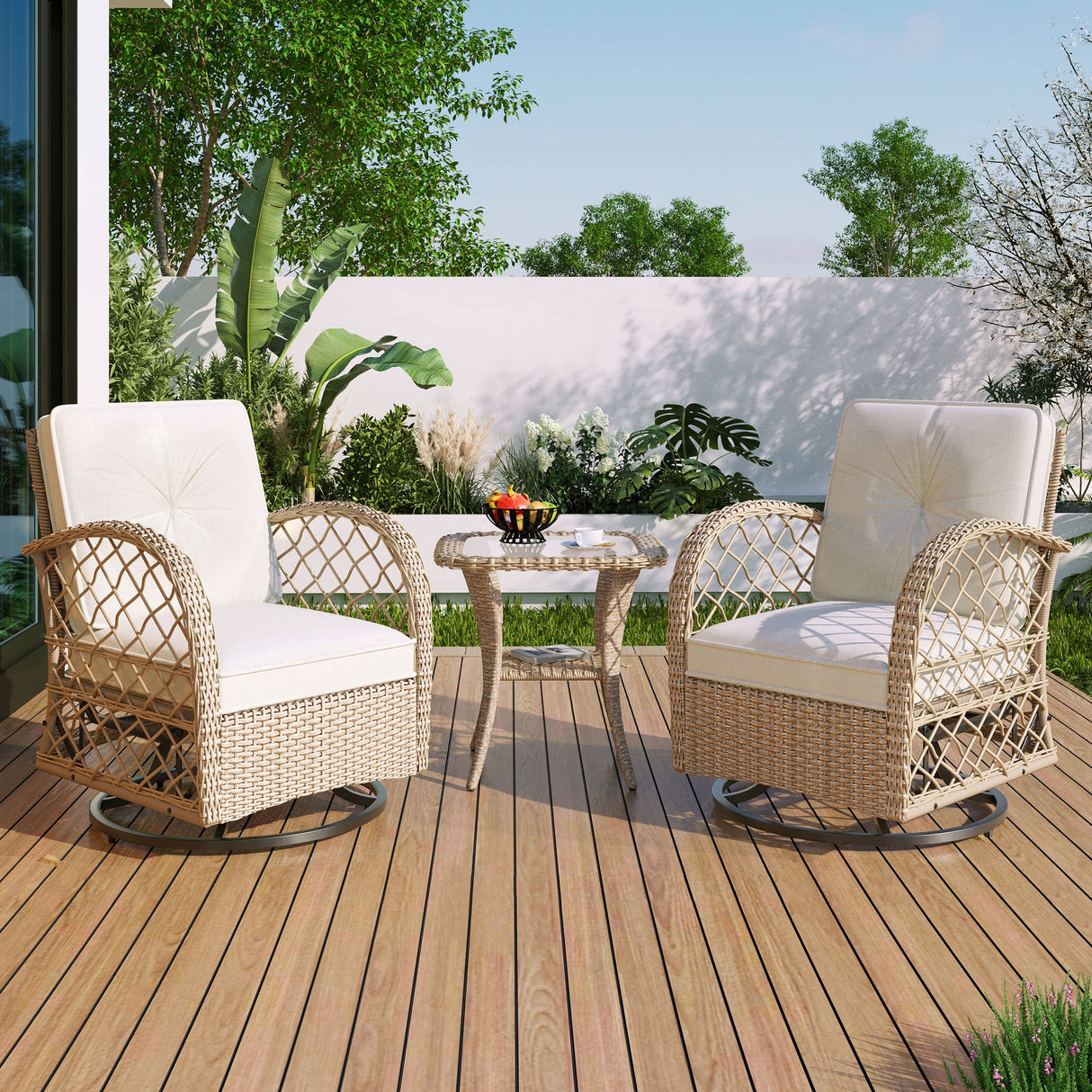 3 Piece Outdoor Chair & Table Set Chat Set, 2 Person Rattan Seating Group