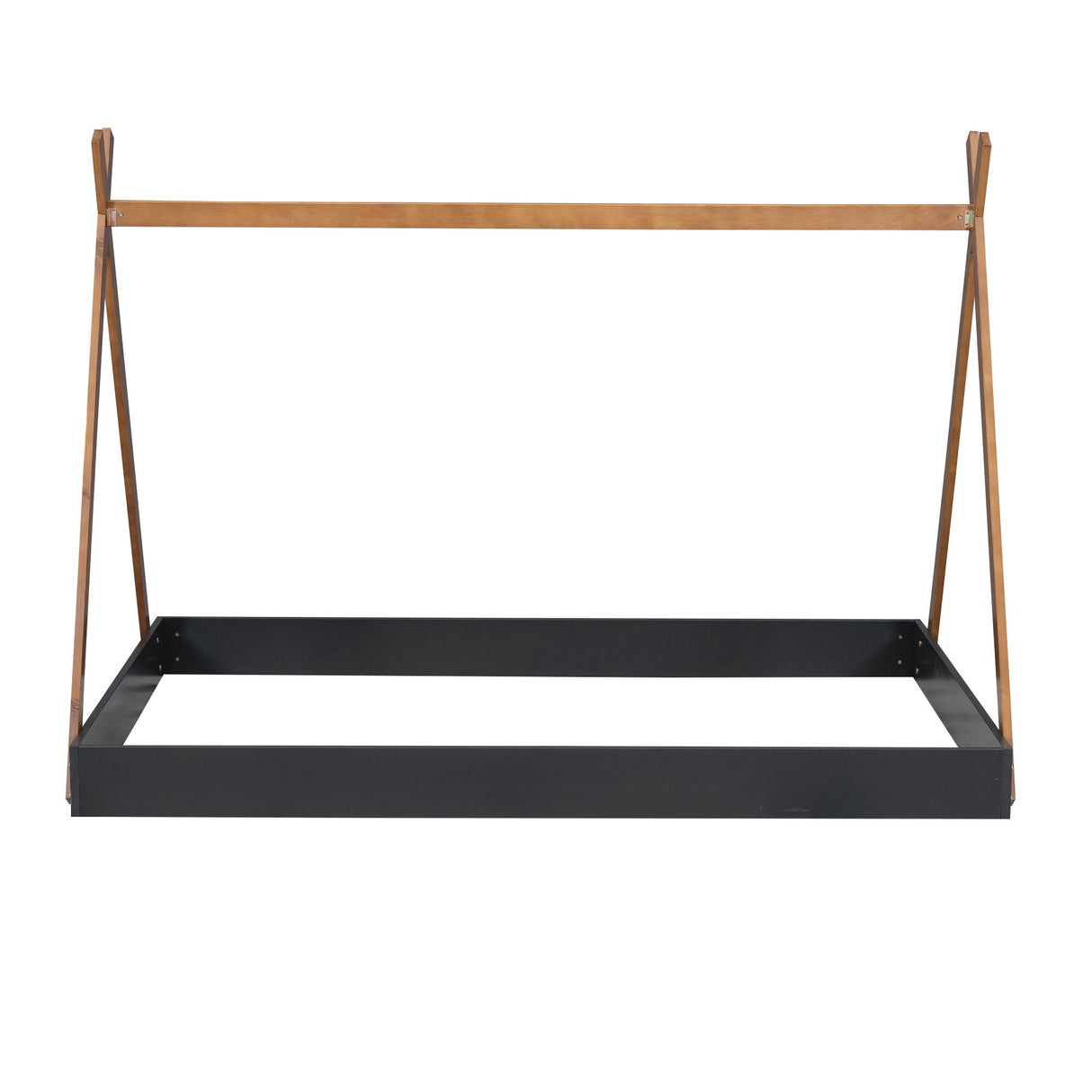 Full Size Tent Floor Bed With Triangle Structure, Low Profile Design - Black / Brown
