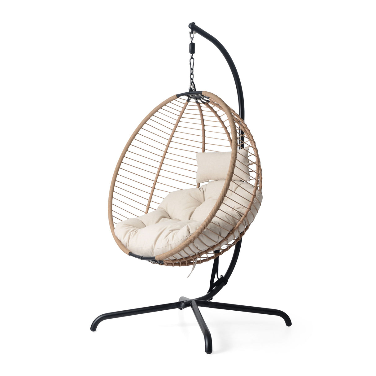Sora - Outdoor Patio Wicker Hanging Chair With Stand - Beige / Brown