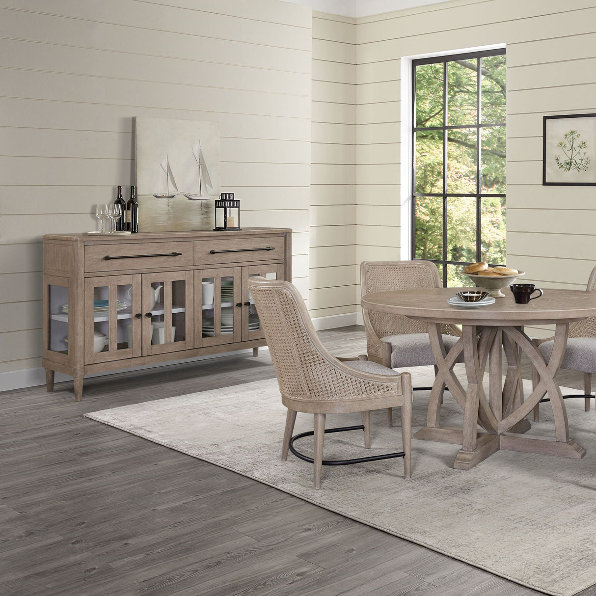 Power Ready - Buffet With Glass Cabinet Doors - Sand