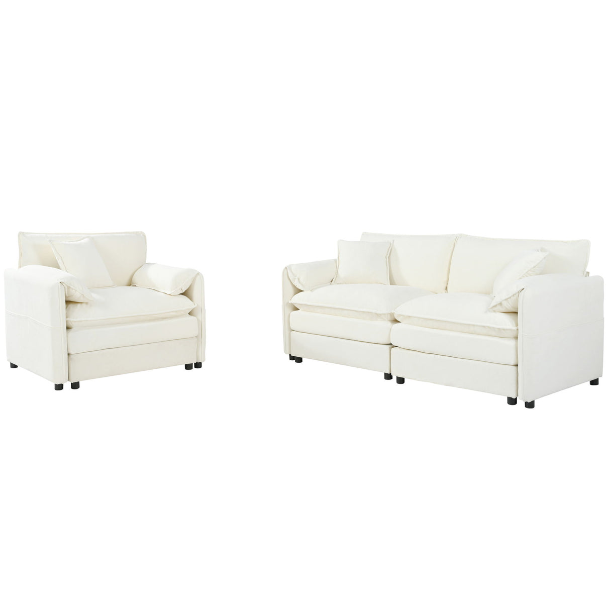 Modern Upholstered Chenille Loveseat And Armchair Set With Pillows