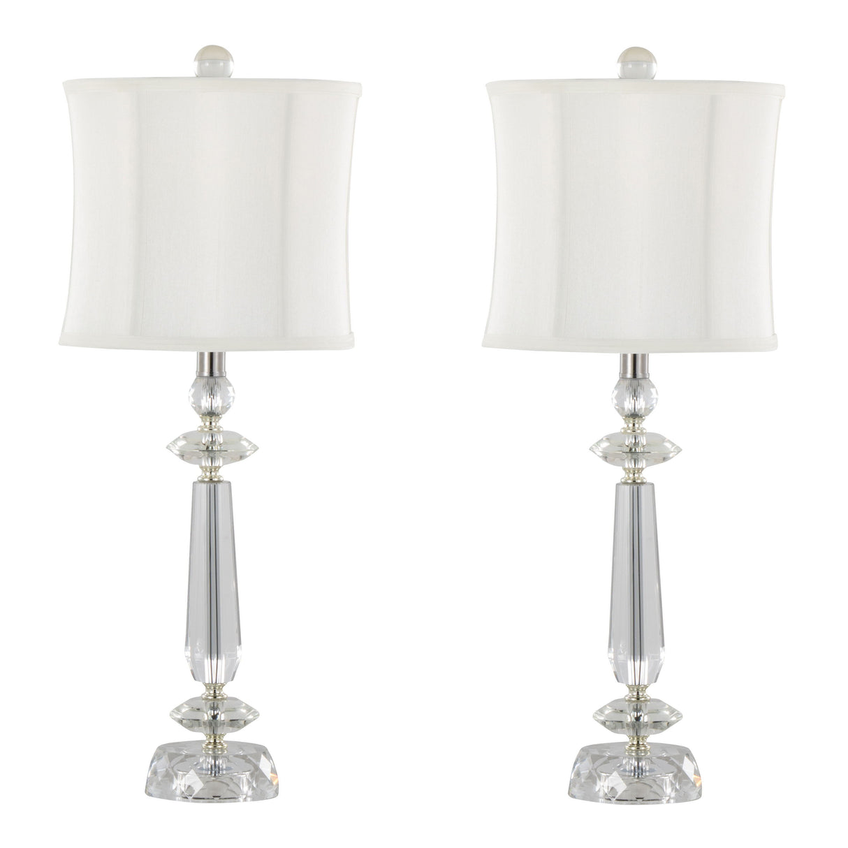 Karat - Contemporary Crystal Table Lamp (Set of 2) - Clear Crystal / Chrome / White Softback