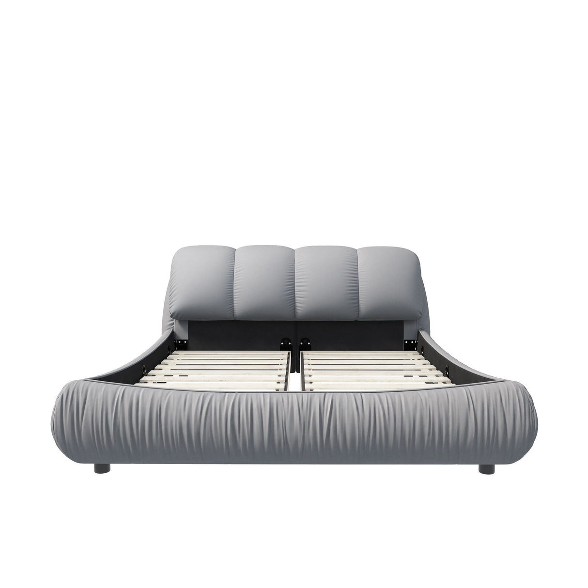 Luxury Upholstered Platform Bed With Oversized Padded Backrest And Solid Wood Frame
