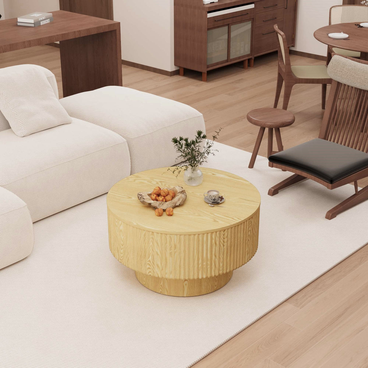 Modern Circular Coffee Table With Stripe Design And Storage Space