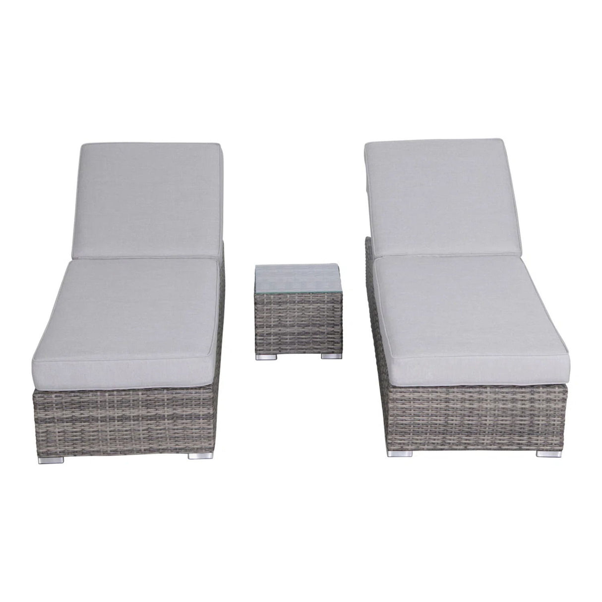 3 Piece Chaise Lounge Set With Adjustable Reclining - Gray Mix