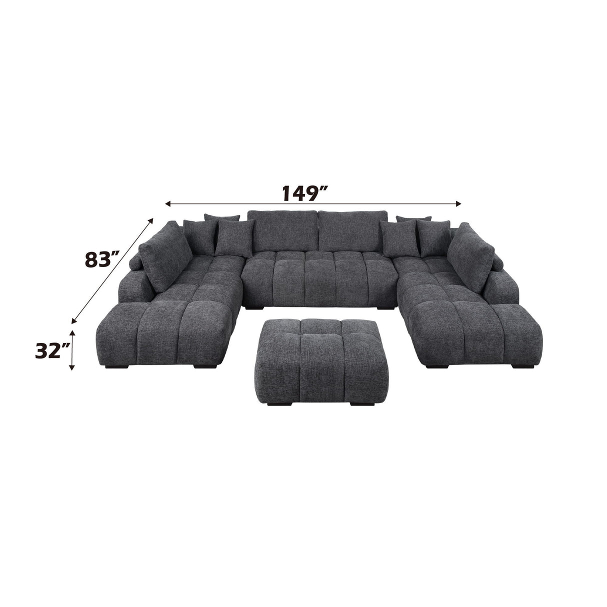 Chosen - Sectional Sofa With Toss Pillows With 2 Chaises With Ottoman - Gray