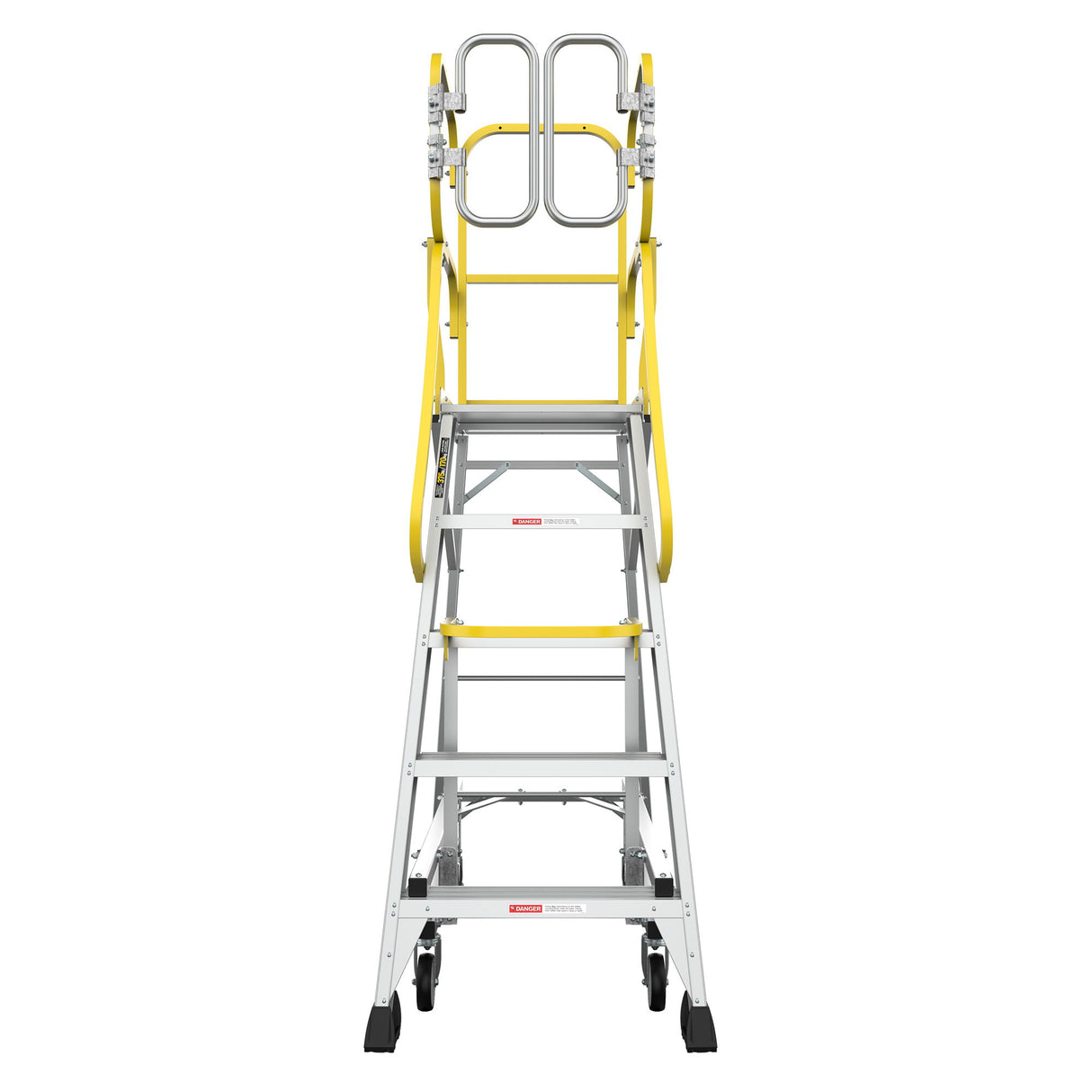 Heavy Duty Aluminum Rolling Platform Ladder With Steps, 375Lbs Capacity
