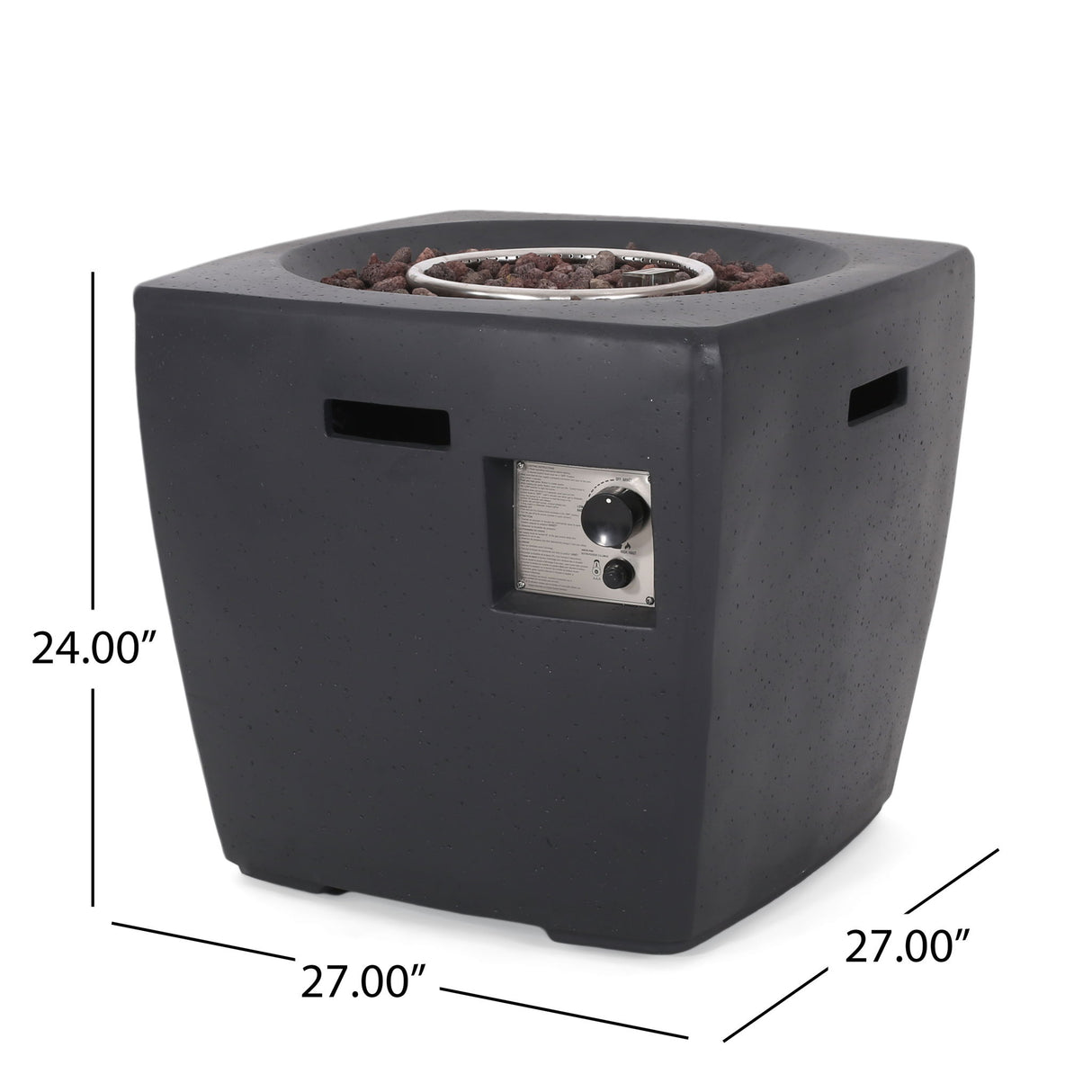 Outdoor Lightweight Concrete Square Fire Pit 40, 000 Btu With Built In Tank Storage - Dark Gray