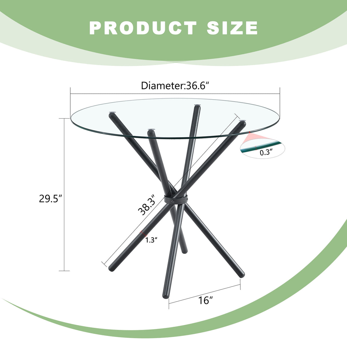 Modern Circular Transparent Tempered Glass Round Table With Metal Legs 36.6" Diameter - Silver / Transparent