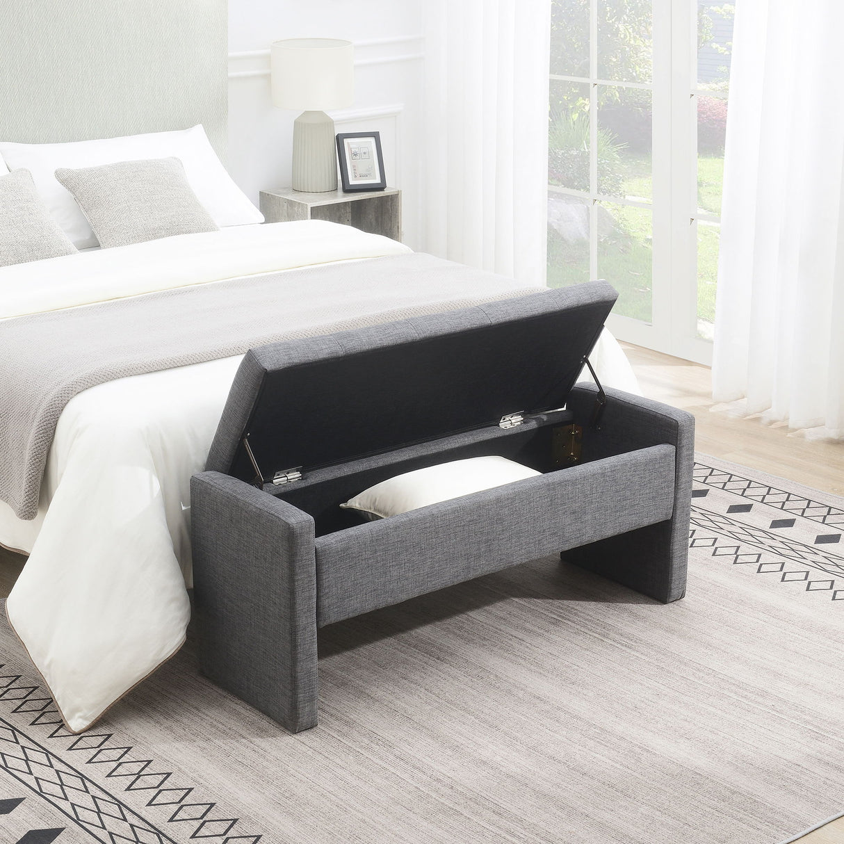 Modern Upholstered Large Bed End Bench With Storage